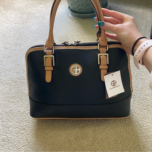 Sac à Main Giani Bernini Grand Modèle En Cuir Noir - Occasion, Fermeture Zip, Bandoulière Ajustable